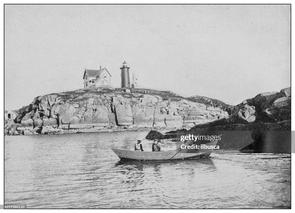 Antique black and white photo: Maine and Massachusetts scenery