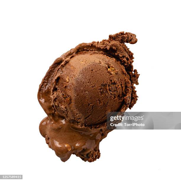 top view of chocolate gelato scoop isolated on white - chocolate ice cream stock pictures, royalty-free photos & images