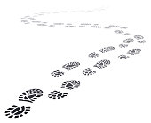Walking far footprints. Outgoing footsteps perspective trail, walk away human foot steps silhouette, shoe steps track vector illustration