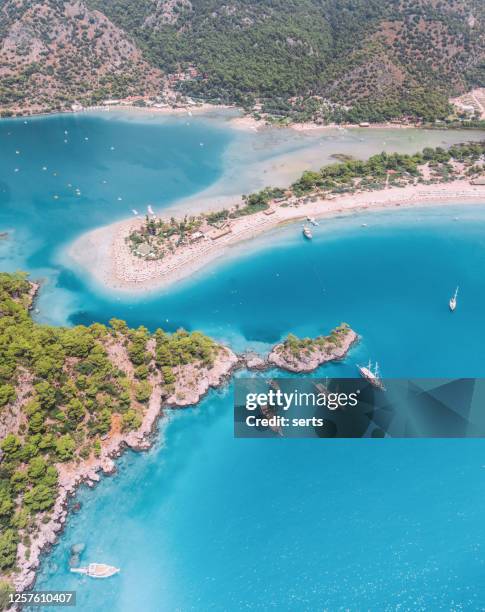 aerial landscape view of blue lagoon in oludeniz, fethiye,turkey. - ölüdeniz stock pictures, royalty-free photos & images