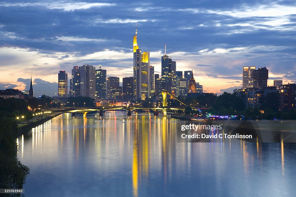 City skyline at dusk, Frankfurt am Main, Germany