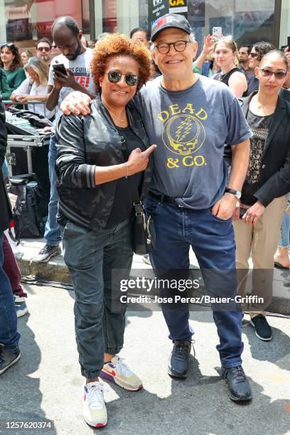 Wanda Sykes and Al Franken are seen attending the Writers Guild of America strike outside the NBC Building on May 23, 2023 in New York City.