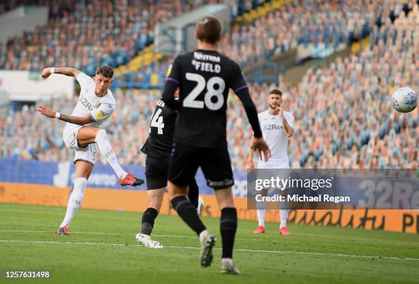 Ben White of Leeds United scores his team's first goal during the Sky Bet Championship match between Leeds United and Charlton Athletic at Elland...