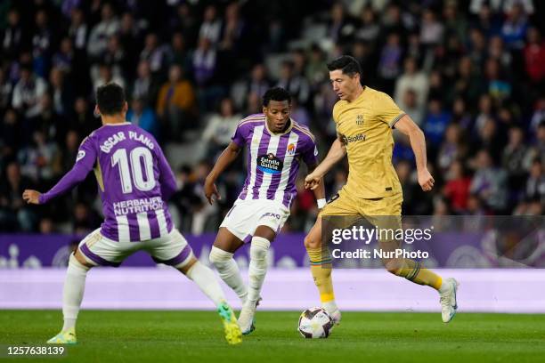 Robert Lewandowski centre-forward of Barcelona and Poland in action during the LaLiga Santander match between Real Valladolid CF and FC Barcelona at...