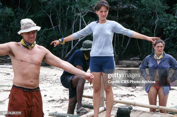 Pulau Tiga, Borneo / South China Sea, Season One. Pagong Tribe members Joel Klug, Colleen Haskell and Jenna Lewis. 2000.