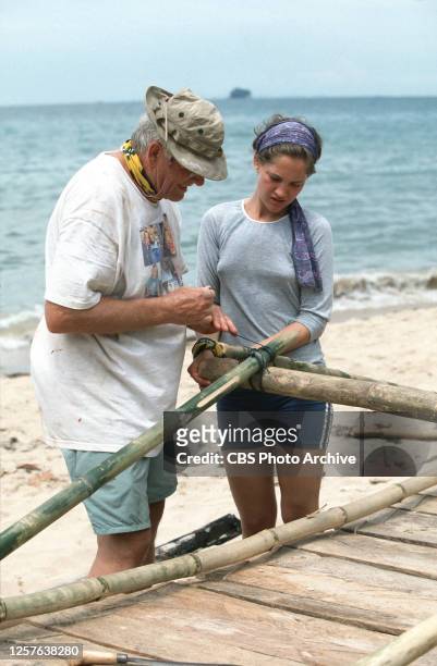 Pulau Tiga, Borneo / South China Sea, Season One. Pagong Tribe members B.B. Andersen and Colleen Haskell. 2000.