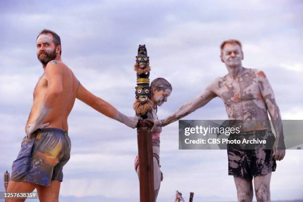 Survivor: Borneo; Survivor: Pulau Tigua. Season One. Richard Hatch, Rudy Boesch and Kelly Wiglesworth in the final immunity challenge.