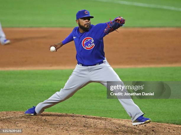 Jeremy Jeffress of the Chicago Cubs pitches against the Chicago White Sox during an exhibition game at Guaranteed Rate Field on July 20, 2020 in...