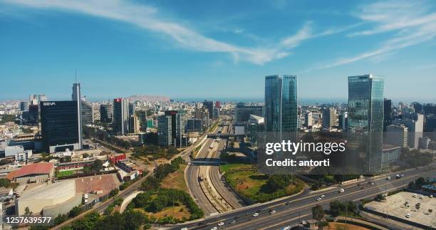 aerial panoramic view of san isidro financial district in lima, peru. - peru stock pictures, royalty-free photos & images