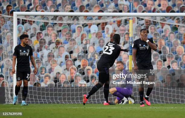 Naby Sarr of Charlton Athletic and Chucks Aneke of Charlton Athletic show their disappointment after Leeds scored a third goal during the Sky Bet...