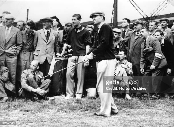 Ben Hogan of the USA plays a short iron as the gallery looks on during a golf event. Mandatory Credit: Allsport Hulton/Archive