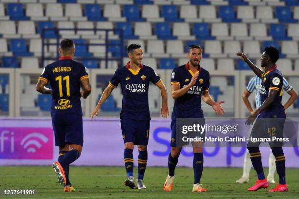 Nikola Kalinic of AS Roma celebrates after scoring the opening goal during the Serie A match between SPAL and AS Roma at Stadio Paolo Mazza on July...