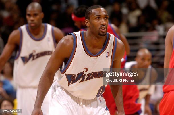 Gilbert Arenas of the Washington Wizards plays against the Los Angeles Clippers on November 9, 2005 at the MCI Center in Washington, DC. NOTE TO...