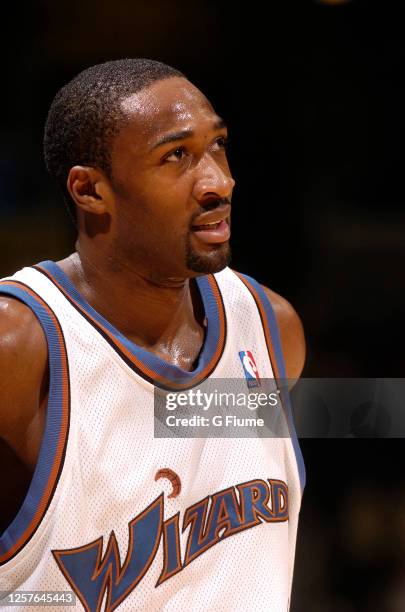 Gilbert Arenas of the Washington Wizards plays against the Los Angeles Clippers on November 9, 2005 at the MCI Center in Washington, DC. NOTE TO...