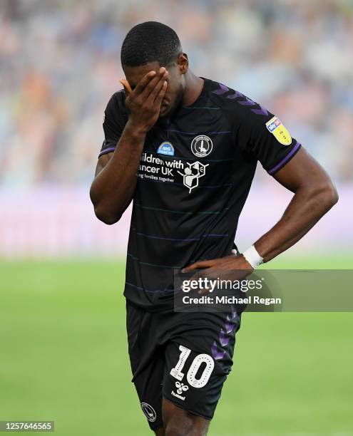 Chucks Aneke of Charlton Athletic shows his disappointment during the Sky Bet Championship match between Leeds United and Charlton Athletic at Elland...