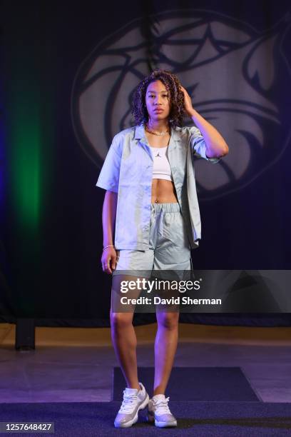 Aerial Powers of the Minnesota Lynx arrives to the arena before the game against the Atlanta Dream on May 23, 2023 at Target Center in Minneapolis,...