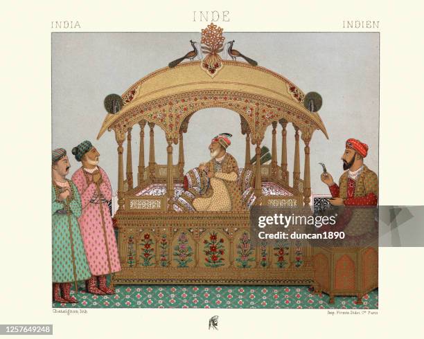 portable throne of mughal emperors, india - indian royalty stock illustrations