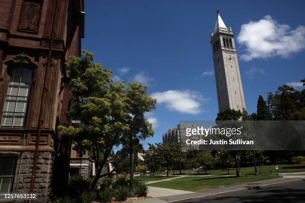 The U.C. Berkeley campus sits empty on July 22, 2020 in Berkeley, California. U.C. Berkeley announced plans on Tuesday to move to online education...