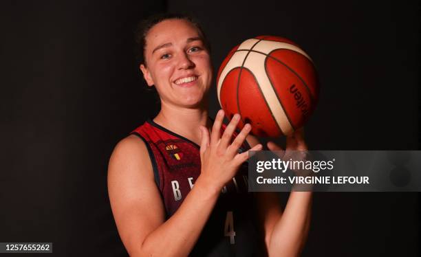 Belgium's Elise Ramette poses for the photographer at a media day of the Belgian national team women basketball team 'the Belgian Cats' ahead of the...