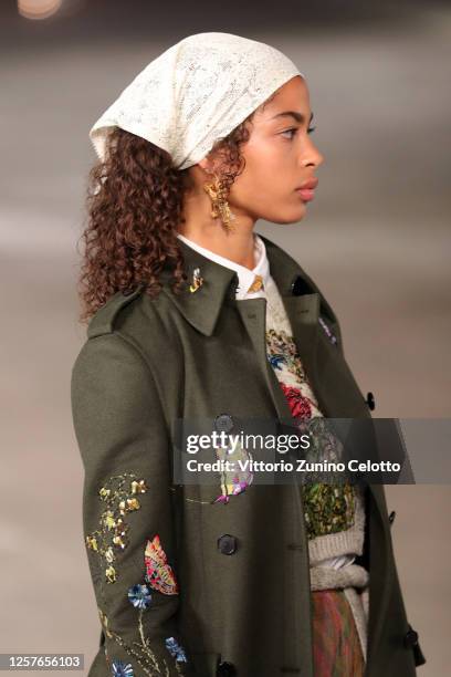 Model, fashion detail walks the runway at the Dior Cruise 2021 fashion show on July 22, 2020 in Lecce, Italy.