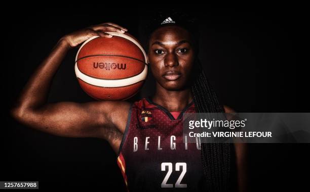 Belgium's Habibatou Bah poses for the photographer at a media day of the Belgian national team women basketball team 'the Belgian Cats' ahead of the...