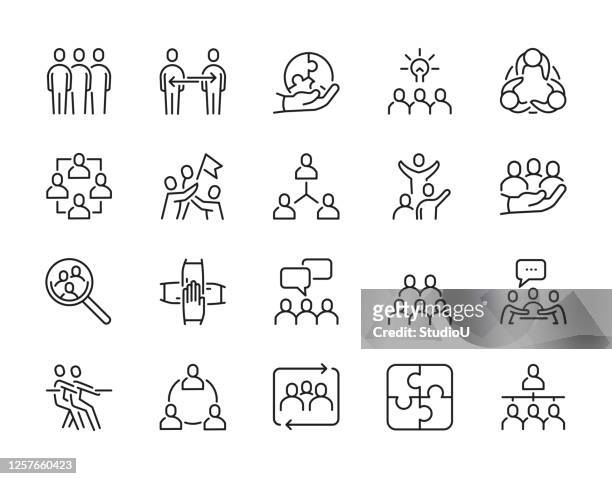 teamwork editable stroke line icons - people stock illustrations