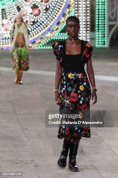 Model walks the runway at the Dior Cruise 2021 fashion show on July 22, 2020 in Lecce, Italy.