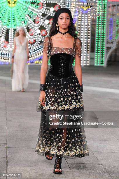 Model walks the runway at the Dior Cruise 2021 fashion show on July 22, 2020 in Lecce, Italy.