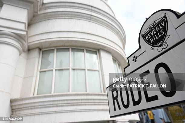 Rodeo Drive street sign stands on the corner of the site of the proposed Cheval Blanc Hotel from LVMH Moet Hennessy Louis Vuitton on Rodeo Drive in...