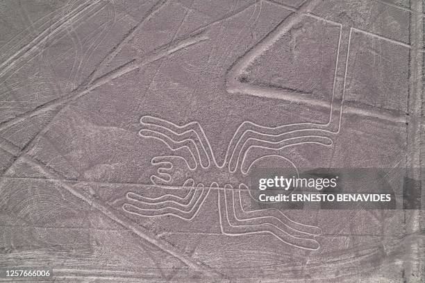 Image of gigantic geoglyphs, known as the Nazca lines, built by people belonging to the Nazca culture, around 1600 years ago in Nazca, southern Peru...