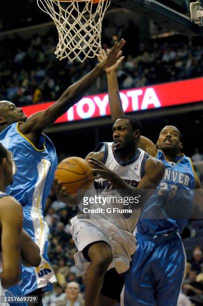 Gilbert Arenas of the Washington Wizards handles the ball against the Denver Nuggets on November 22, 2005 at the MCI Center in Washington, DC. NOTE...