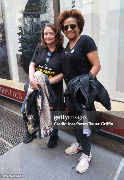 Rachel Dratch and Wanda Sykes are seen attending the Writers Guild of America strike outside the NBC Building on May 23, 2023 in New York City.