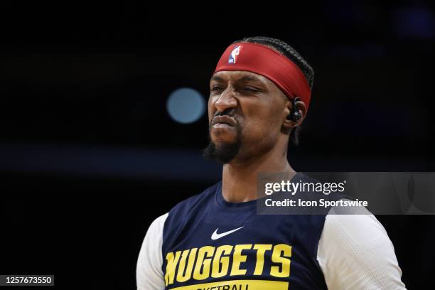 Denver Nuggets guard Kentavious Caldwell-Pope frowns before the Denver Nuggets versus the Los Angeles Lakers in Game 4 of the NBA Western Conference...