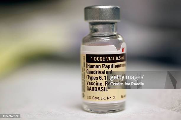 Bottle of the Human Papillomavirus vaccination is seen at the University of Miami Miller School of Medicine on September 21, 2011 in Miami, Florida....