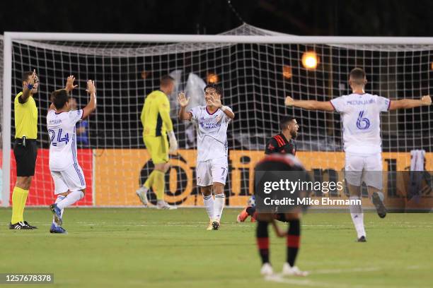 Yuya Kubo of FC Cincinnati celebrates after scoring the opening goal of the match against New York Red Bulls as part of MLS Is Back Tournament at...