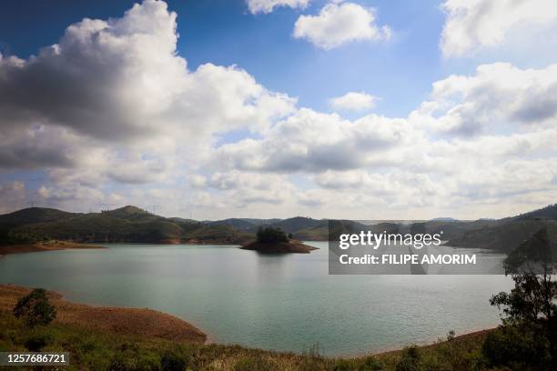 Picture taken on 24 May, 2023 shows a general view of the Arade dam, in Silves, on the second day of a new search operation amid the investigation...