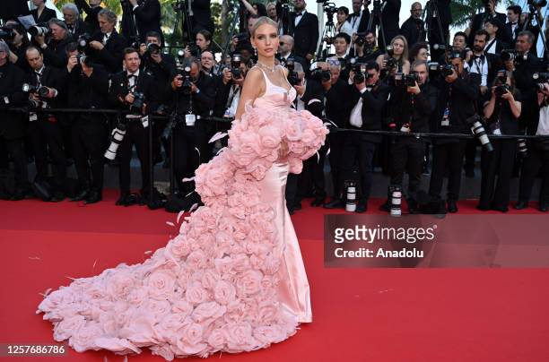 German blogger Leonie Hanne arrives for the premiere of the film Asteroid City during the 76th Cannes Film Festival at Palais des Festivals in...