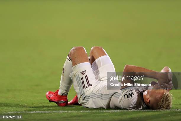 Diego Rubio of Colorado Rapids lays on the floor after a foul during a match between Colorado Rapids and Minnesota United FC as part of MLS Is Back...
