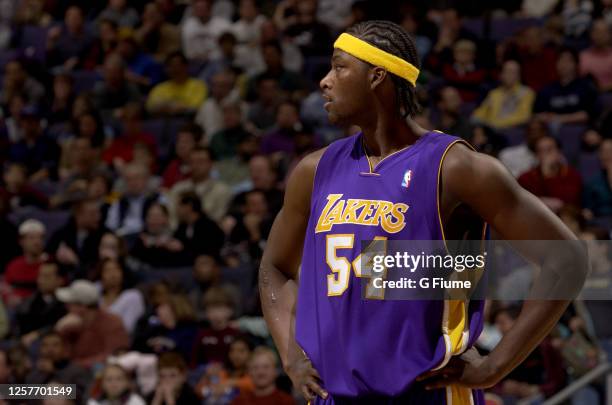 Kwame Brown of the Los Angeles Lakers plays against the Washington Wizards on December 26, 2005 at the MCI Center in Washington, DC. NOTE TO USER:...