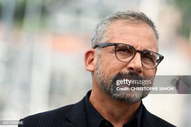 Actor Steve Carell poses during a photocall for the film "Asteroid City" at the 76th edition of the Cannes Film Festival in Cannes, southern France,...