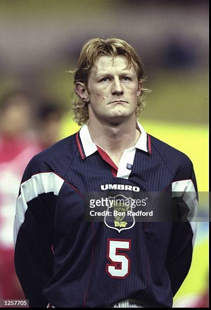 Portrait of Colin Hendry of Scotland taken before the start of the world cup qaulifier against Estonia at the St. Louis Stadium in Monaco. \...