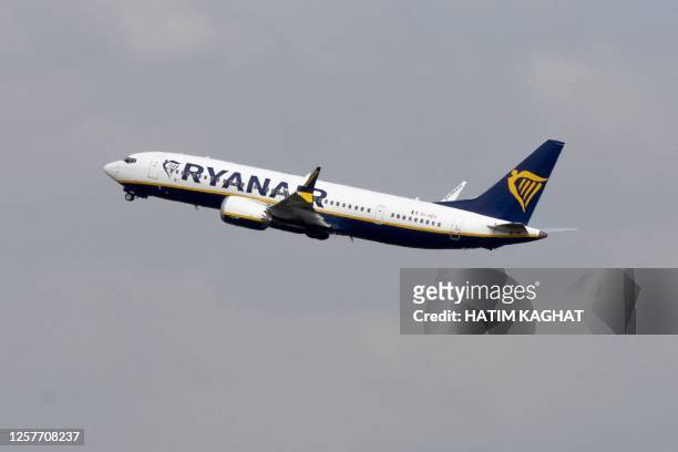 Ryanair airplane takes off Brussels Airport on May 24, 2023 in Zaventem. / Belgium OUT