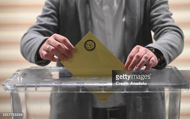 Ballot papers, stamps and envelopes to be used in the upcoming second round of Turkish presidential elections are introduced to press members at the...