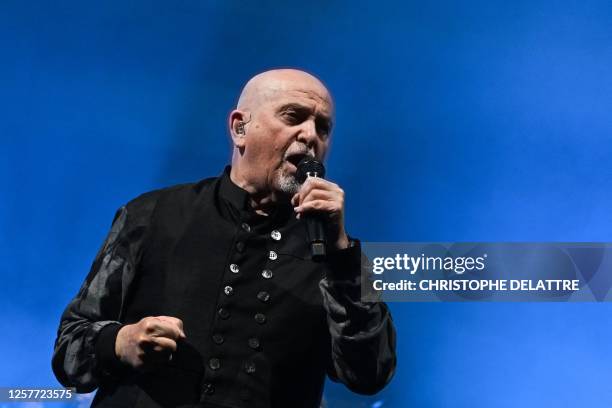 English musician Peter Gabriel performs on stage during a concert at the Accor Arena in Paris, on May 23, 2023.