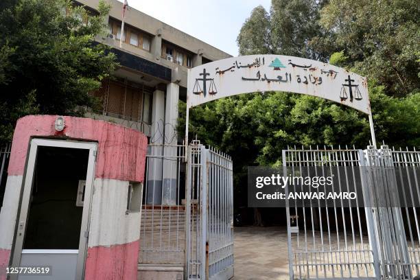 This picture shows a view of the Justice Ministry in Beirut on May 24, 2023. A Lebanese judge banned the country's central bank chief Riad Salameh...