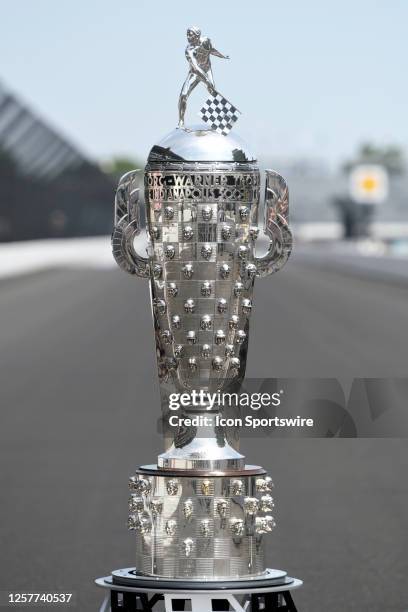 The Borg-Warner Trophy sits on the front stretch before practice for the NTT IndyCar Series Indianapolis 500 on May 22 at the Indianapolis Motor...