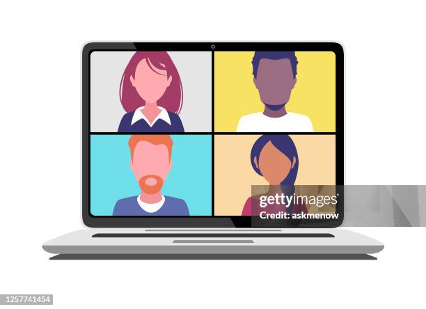video conference - young man using computer stock illustrations