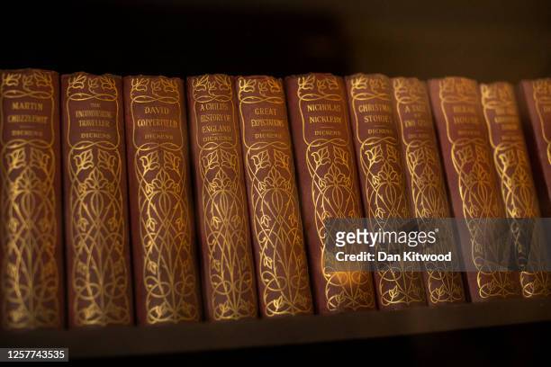 Some of Charles Dickens' books are displayed at the Charles Dickens museum on July 23, 2020 in London, England. The pieces make up part of a new...