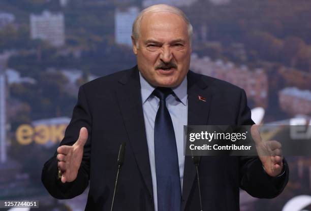 Belarussian President Alexander Lukashenko talks during the 2nd Eurasian Economic Forum, on May 24, 2023 in Moscow, Russia. Leaders of Russia,...