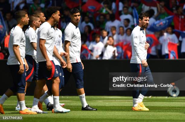 Lionel Messi of Paris Saint-Germain is seen during a training session at Parc des Princes on May 24, 2023 in Paris, France.